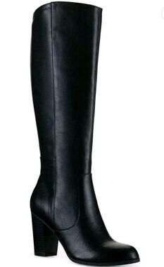 Style&Co~Size 8.5W~Black Addyy Knee High Boots Faux Leather Extra Wide-Caff NWOB